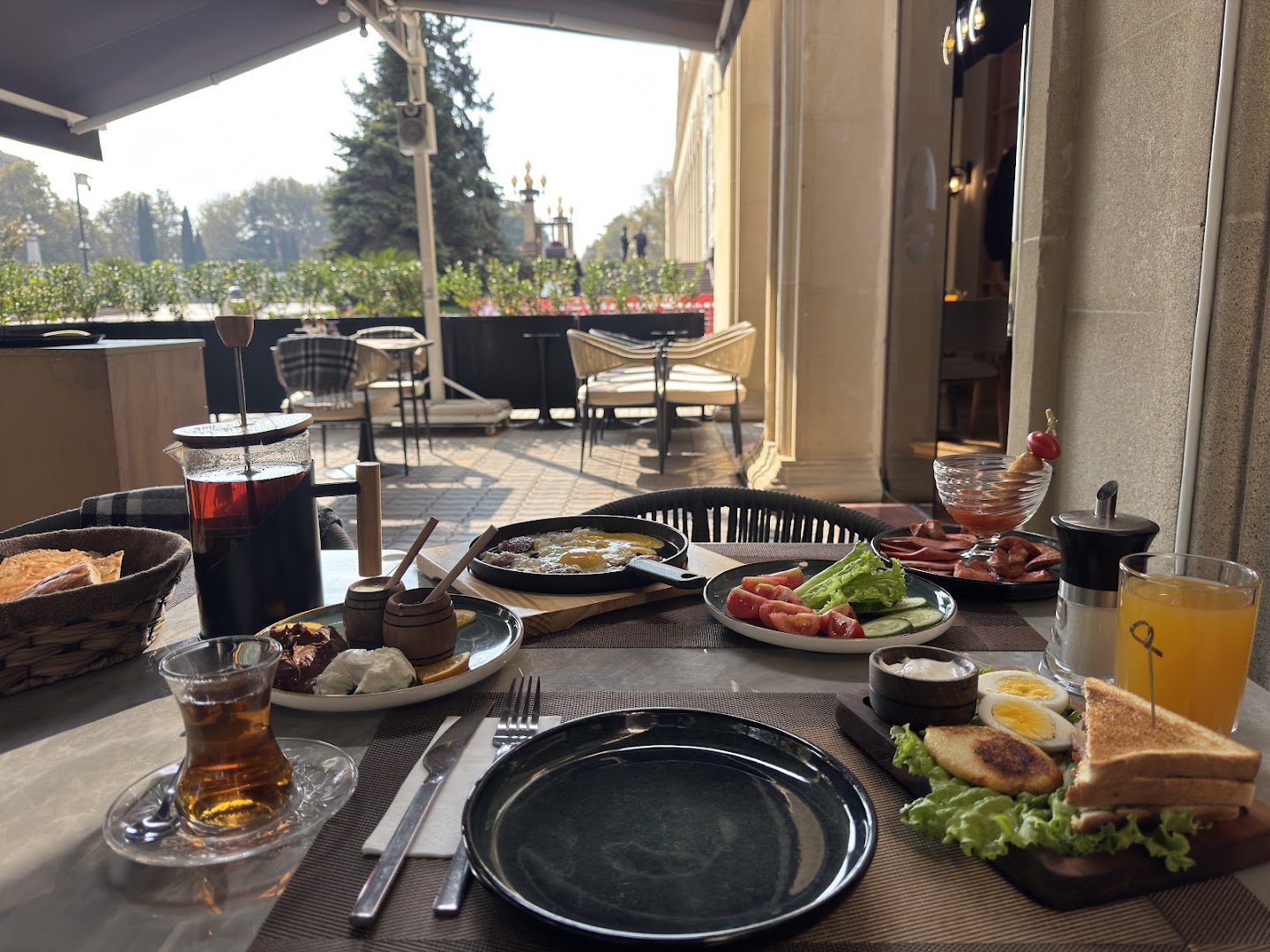 Coffee Corner: appetizing breakfast spread on terrace