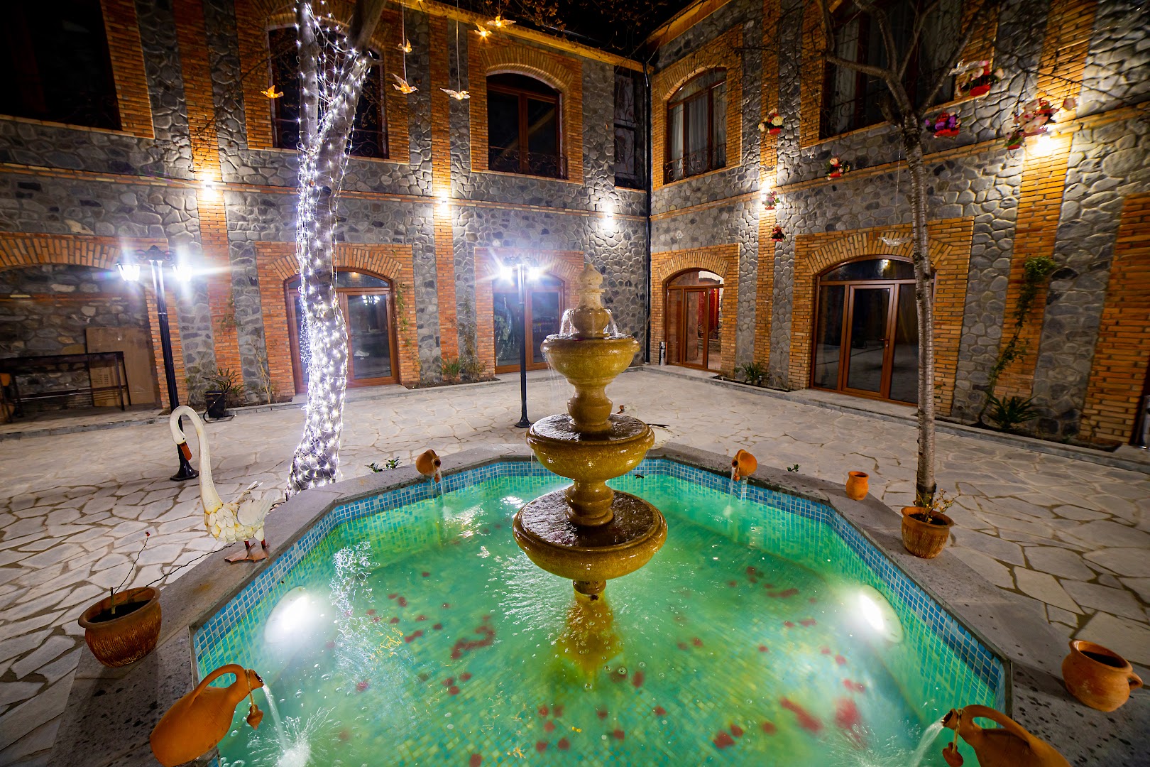 Old Town Sheki: beautifully lit restaurant courtyard