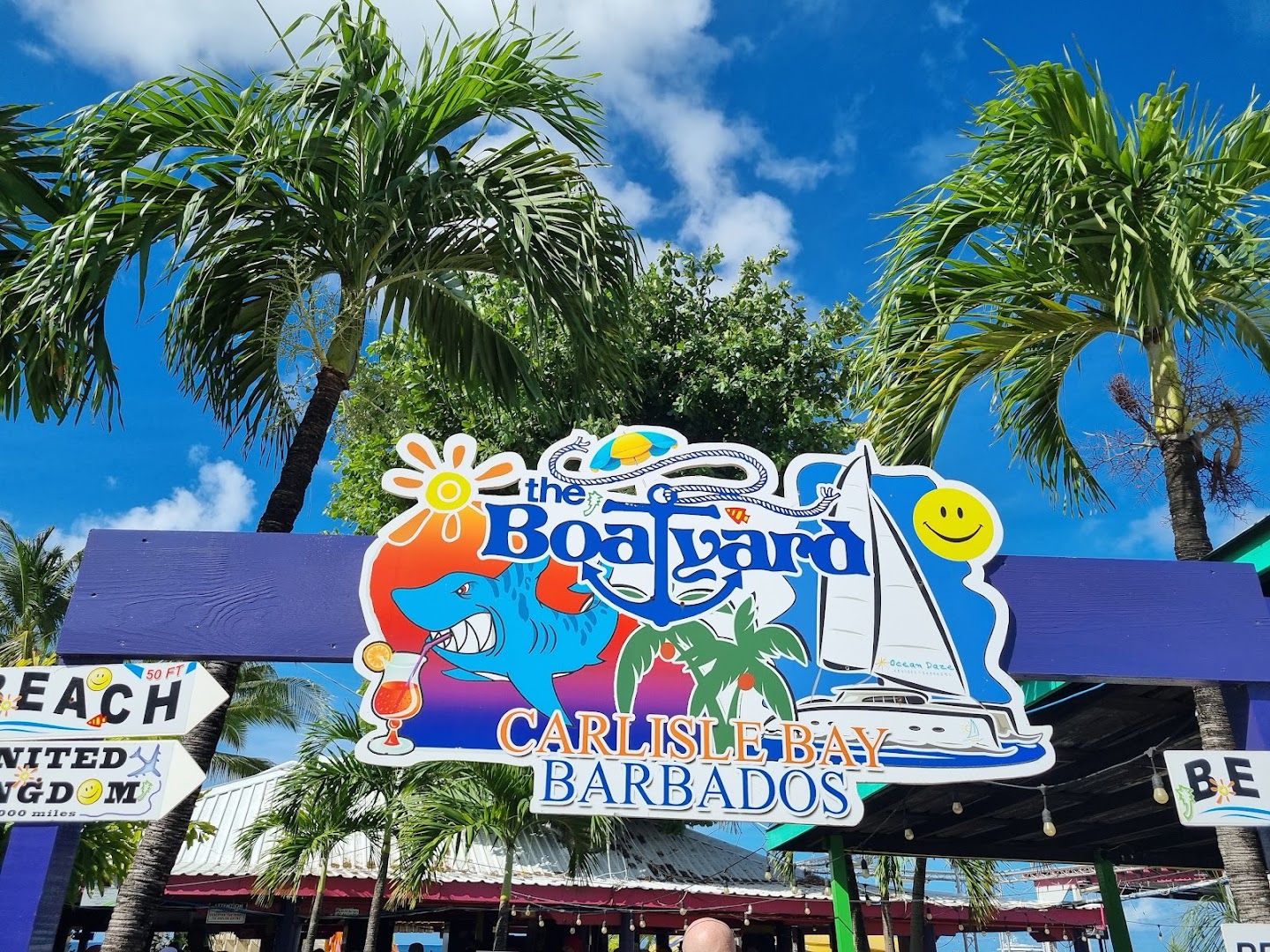 The Boatyard Beach Club: clear, vibrant signage of venue
