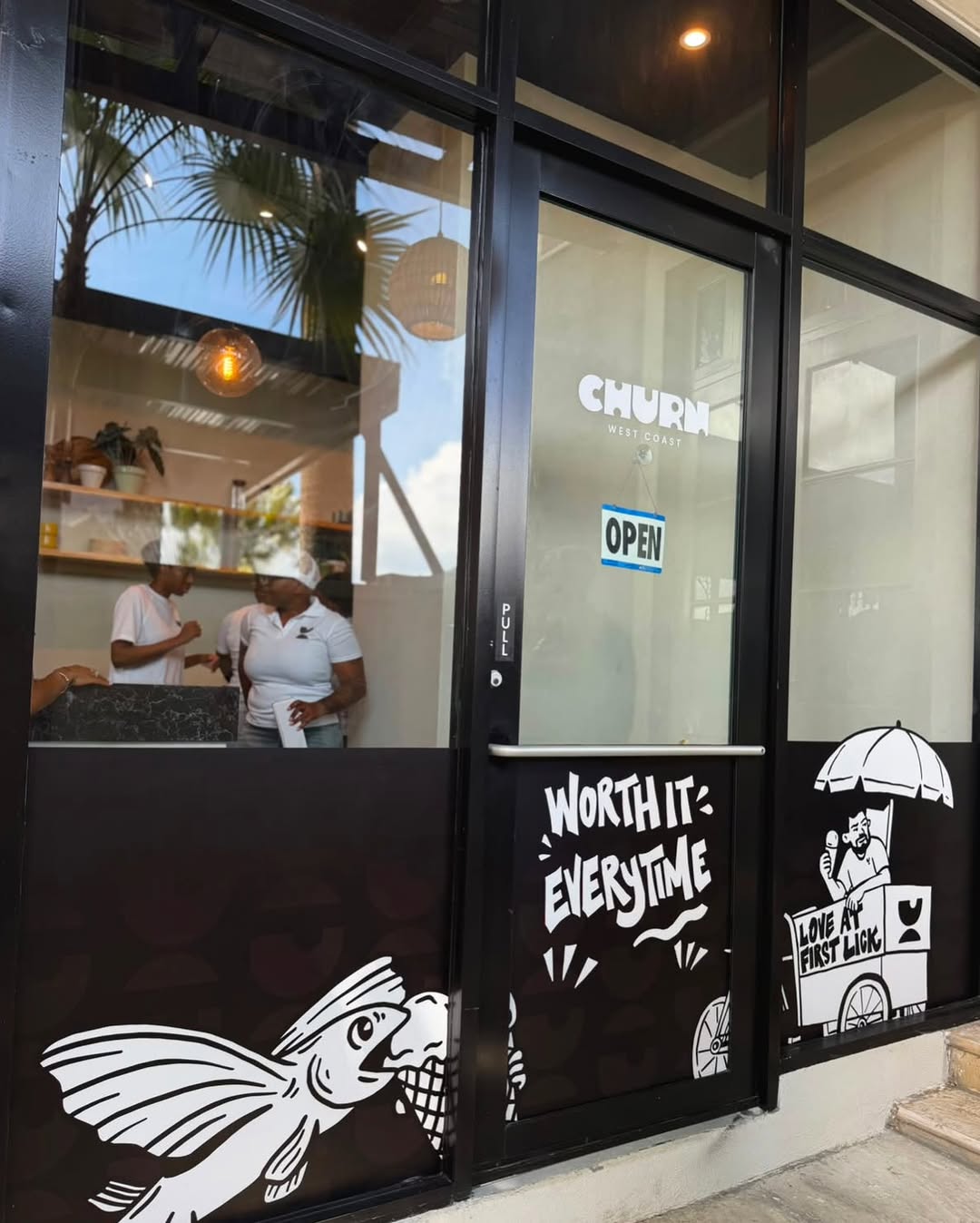 Churn West: clear storefront showing shop branding