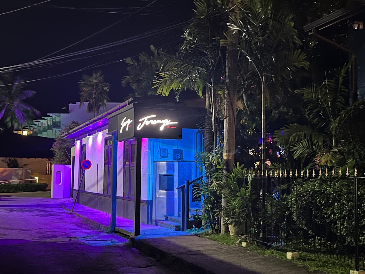 Jeremy's: clear, inviting exterior night shot