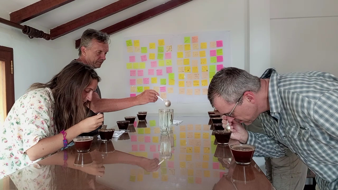 Café Munaipata: professional coffee cupping session shown