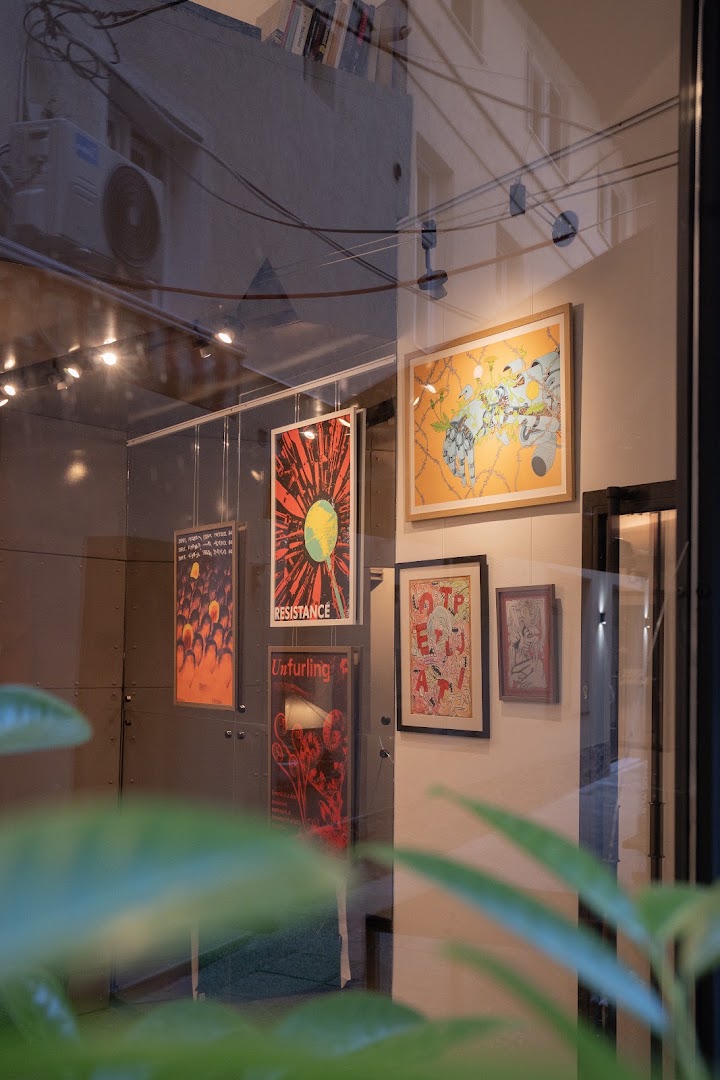 Mezzanin: clear view of gallery exhibition
