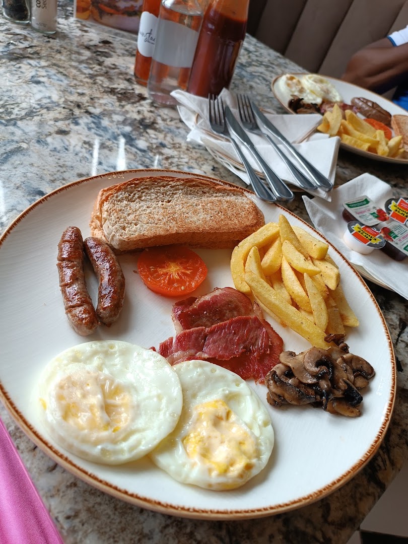 Downstairs: appetizing photo of breakfast meal