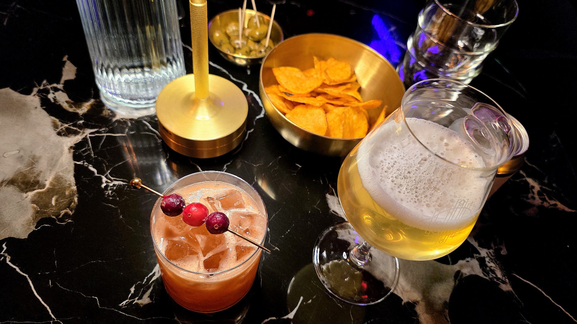 Mystique: appealing shot of bar drinks