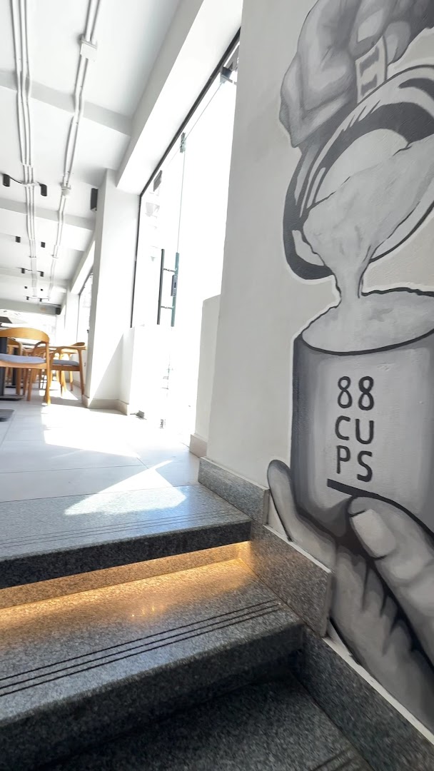88 Cups: attractive interior with clear branding