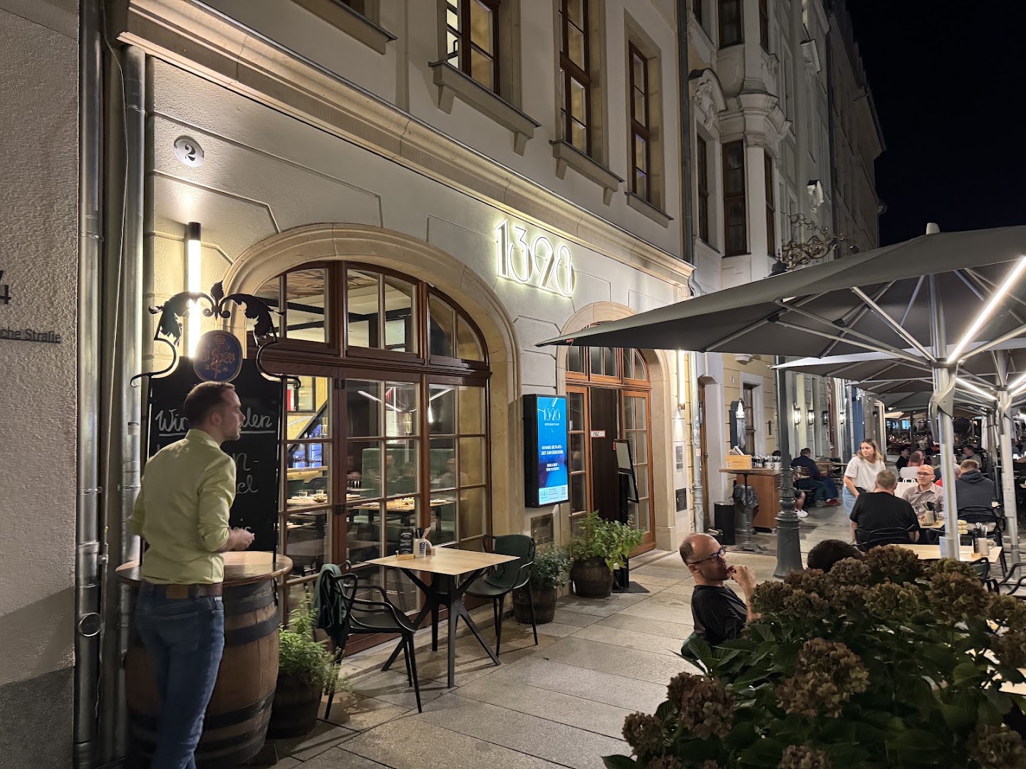 1328, Restaurant & Bar: clear, inviting exterior evening shot