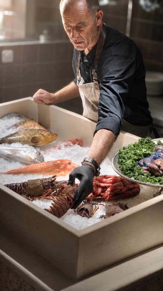 Nima Seafood Story: professional photo of chef preparing seafood