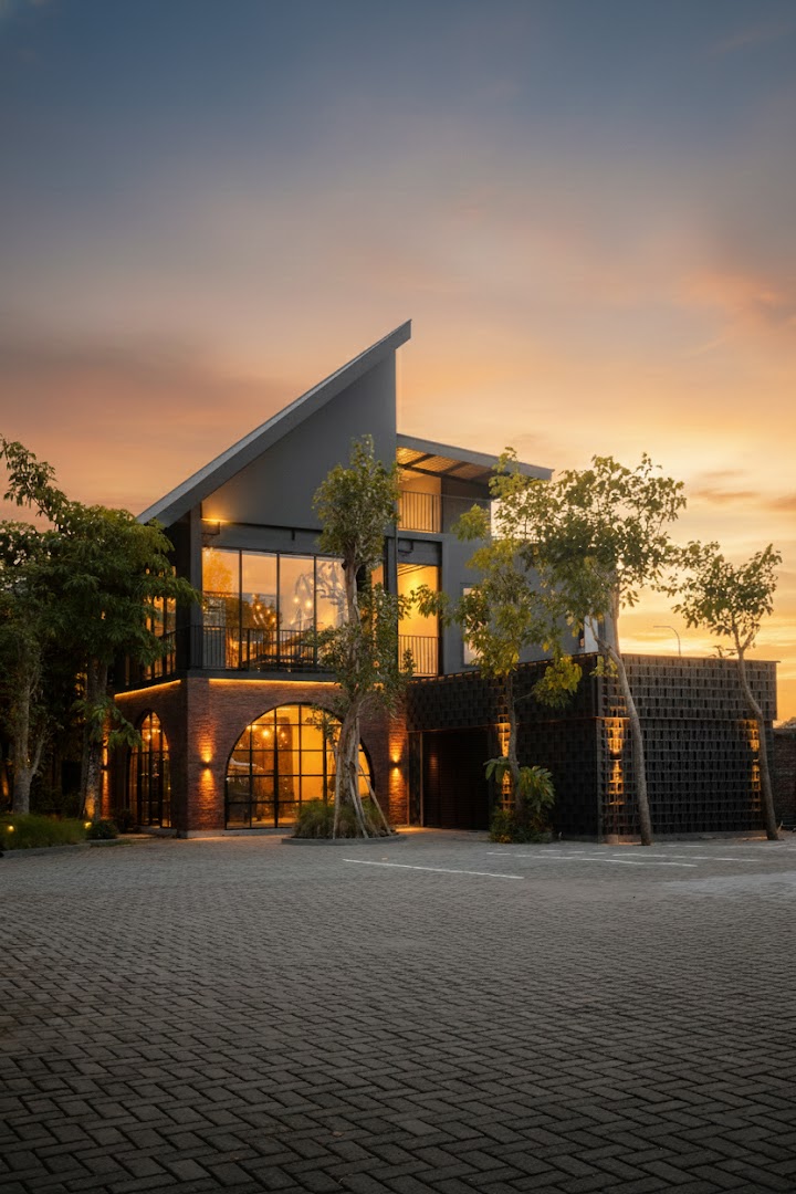 Terrata Social Dining: professional exterior shot at sunset