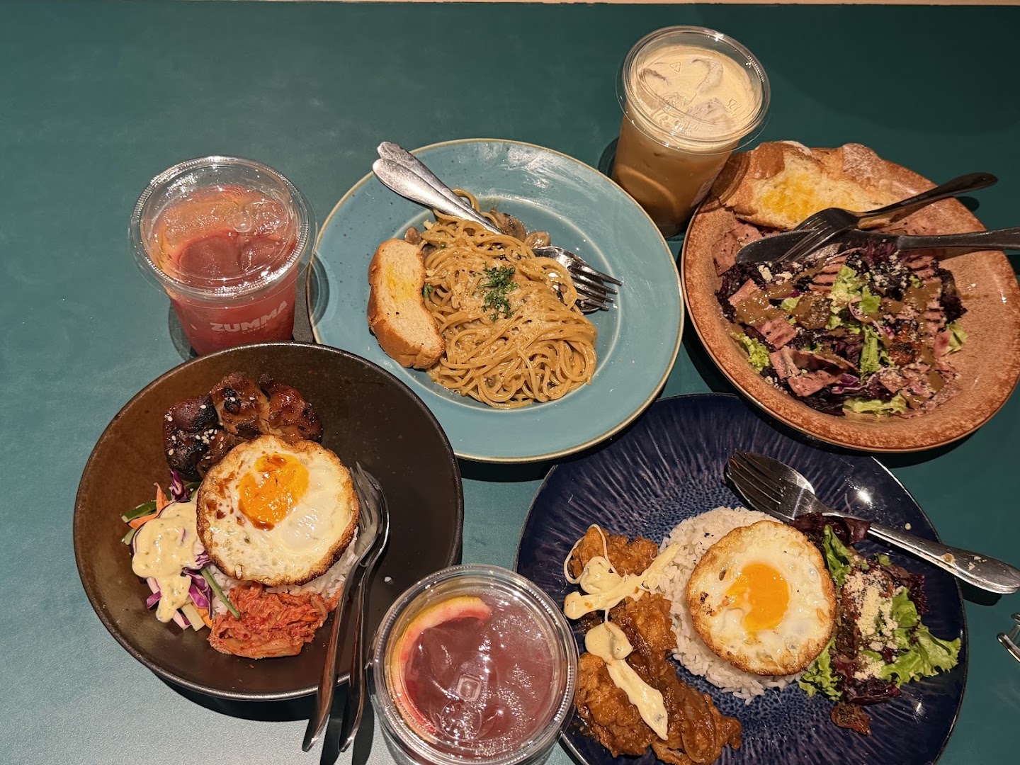 Zumma Coffee: appetizing food and drink spread