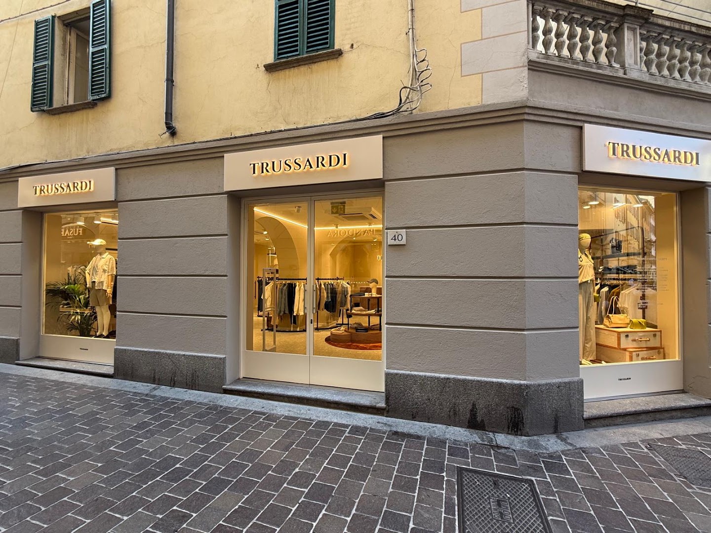 Trussardi Boutique Como: clear, professional storefront photo