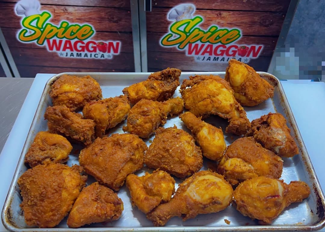 Spice Waggon Jamaica: appetizing food photo with branding