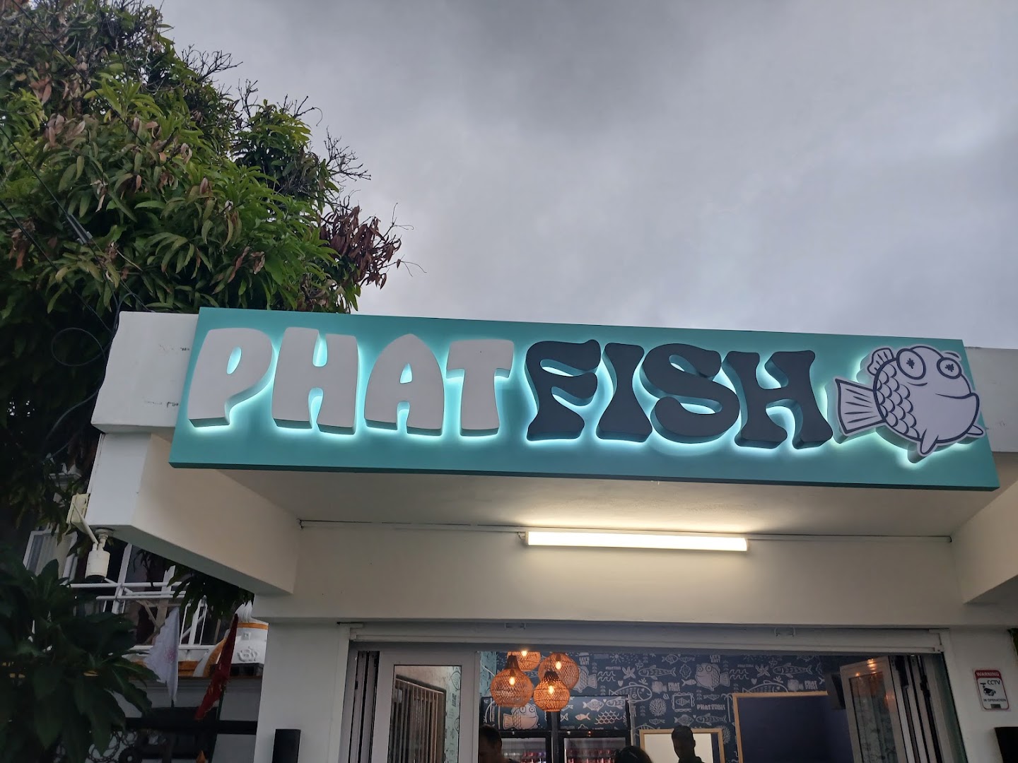 Phat Fish: clear exterior shot of signage