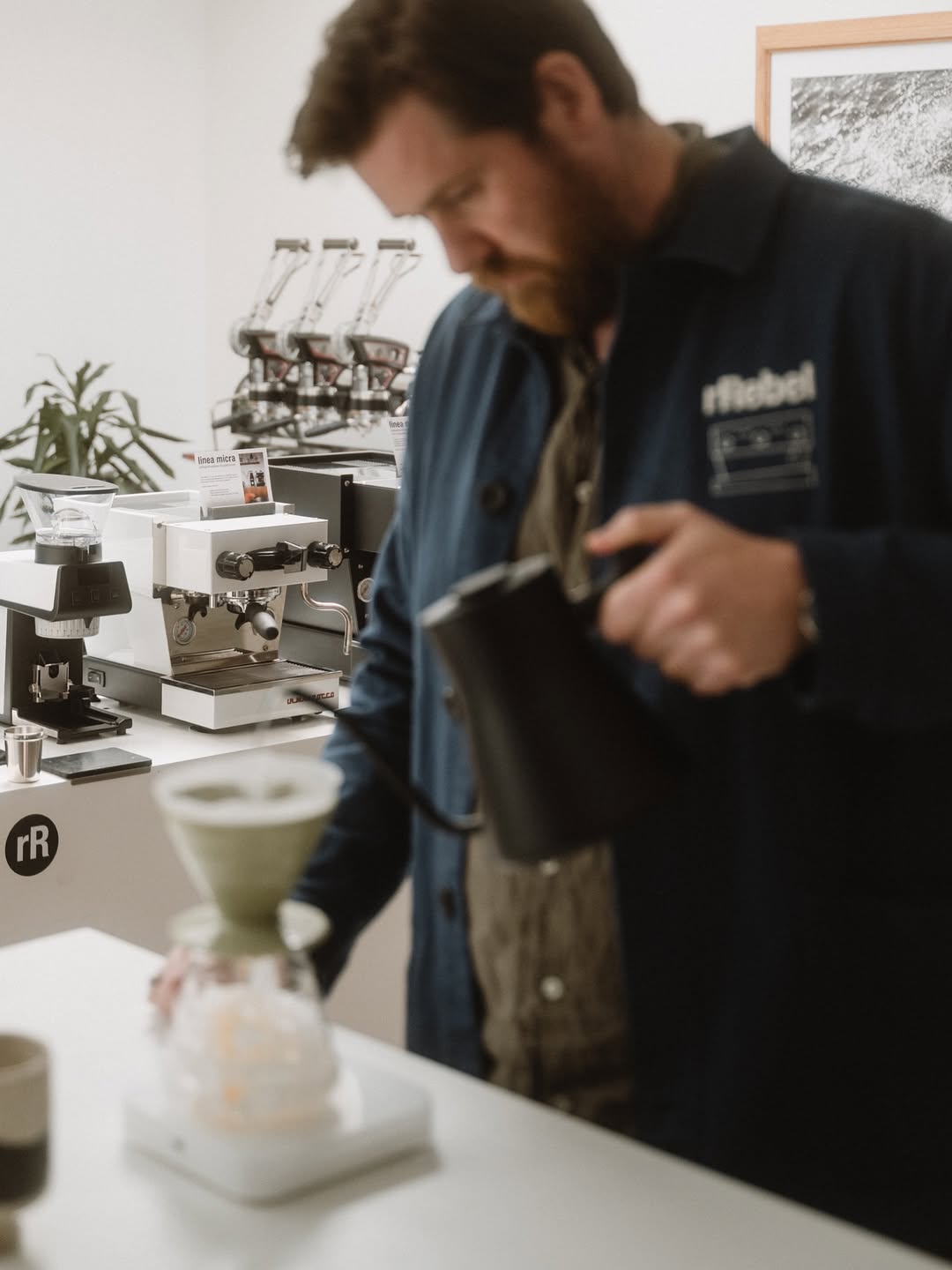 Steam Espresso Bar: professional shot of coffee preparation