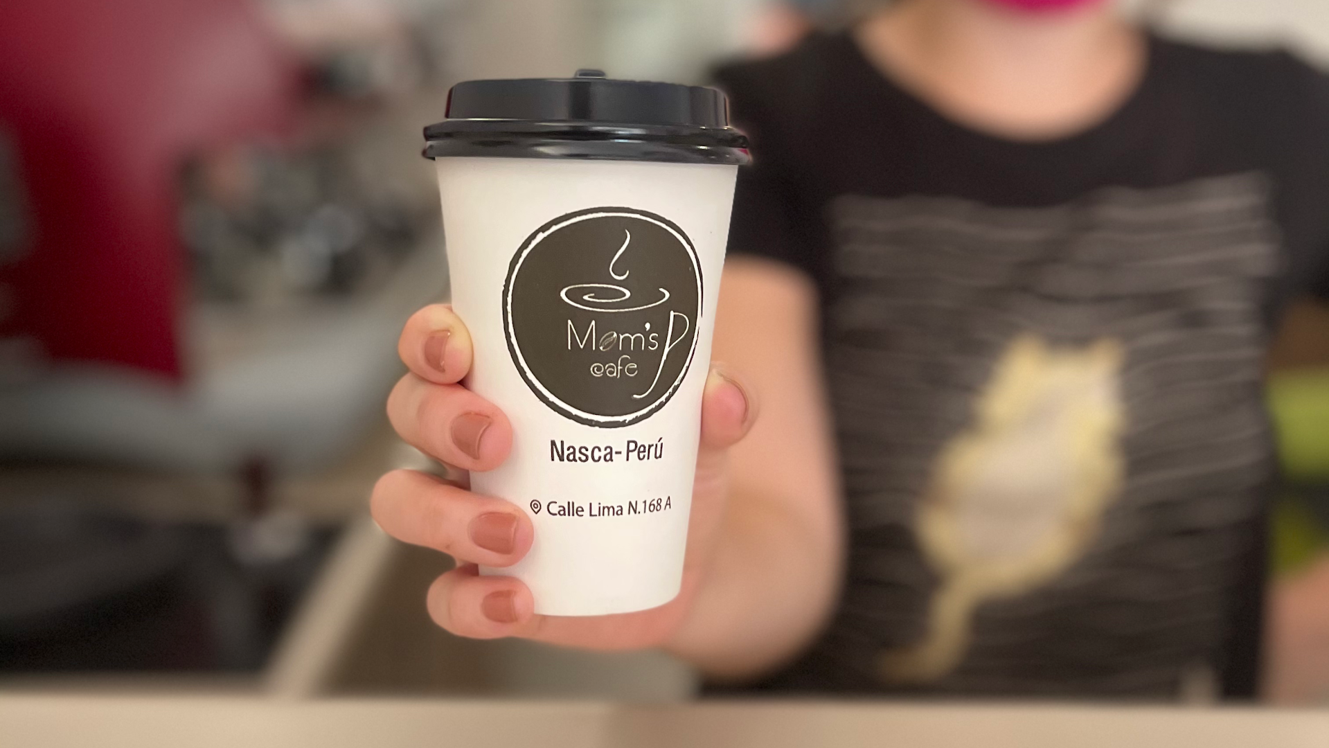 Mom's Cafe: clear photo of branded coffee