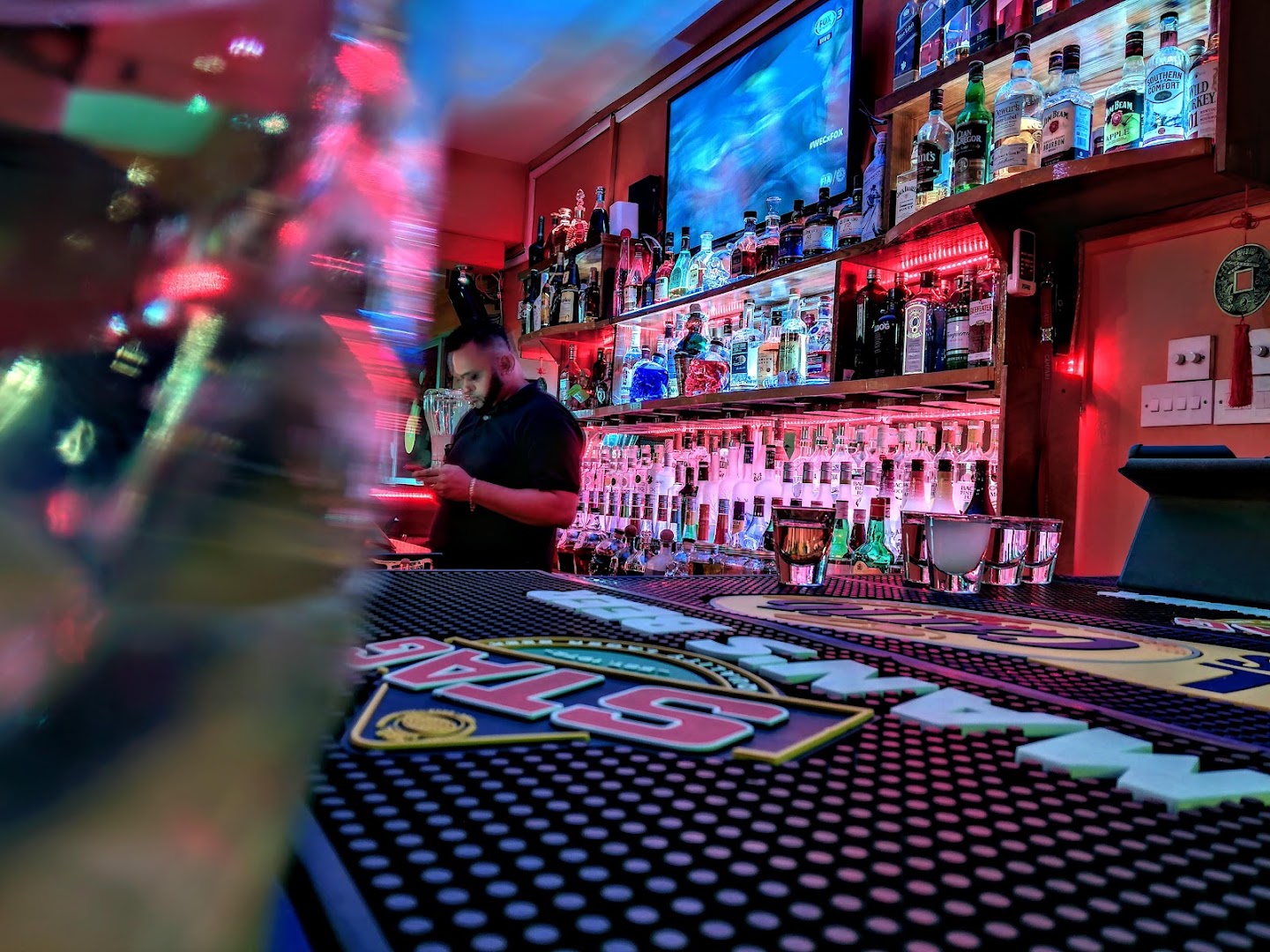 Barcode Pub: atmospheric shot of bar interior