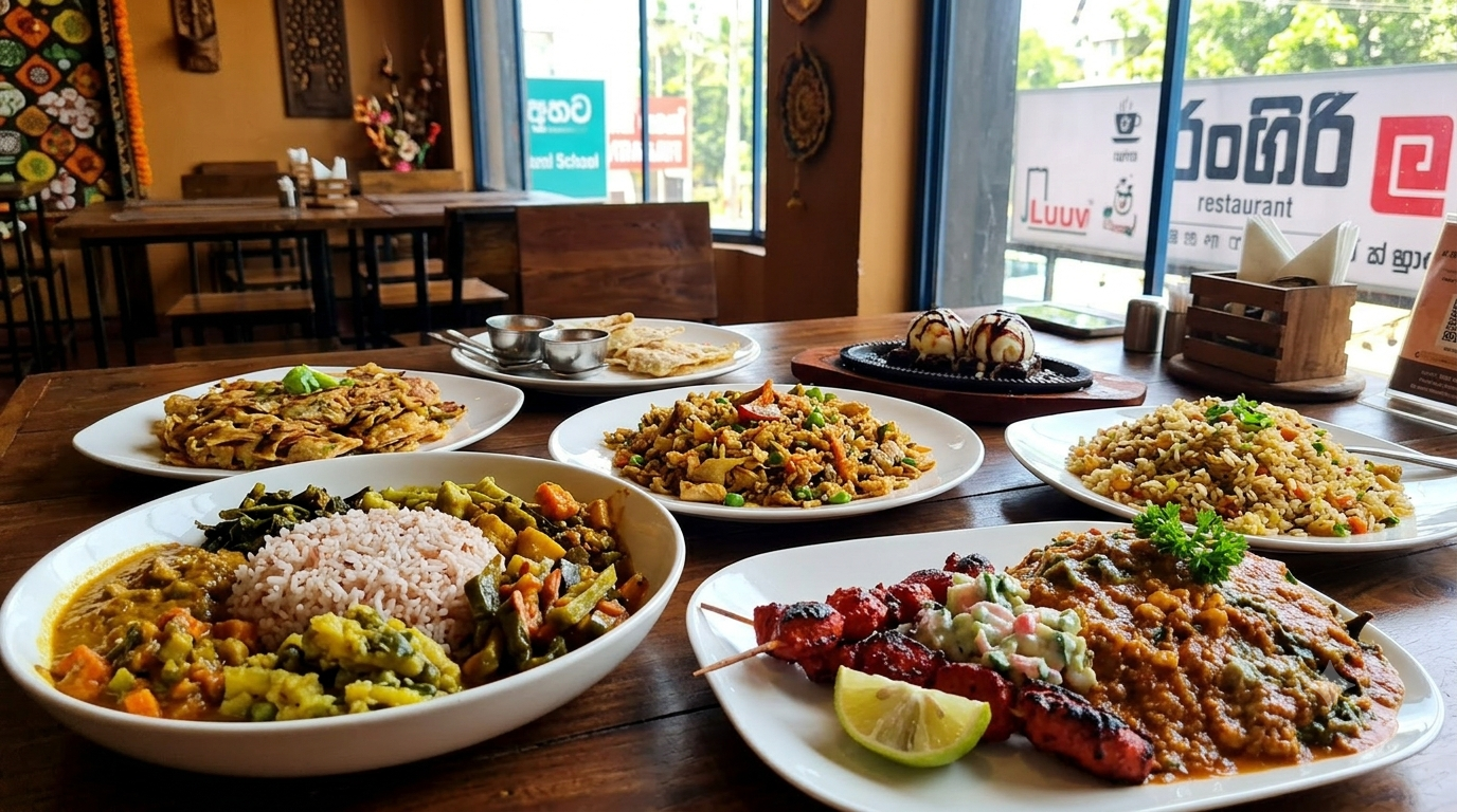 Rangiri Luuv Restaurant: appetizing food spread in restaurant