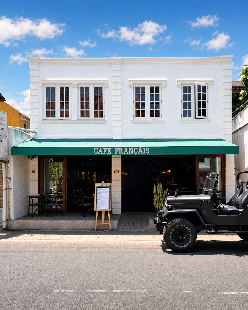 Café Français: clear, professional exterior restaurant shot