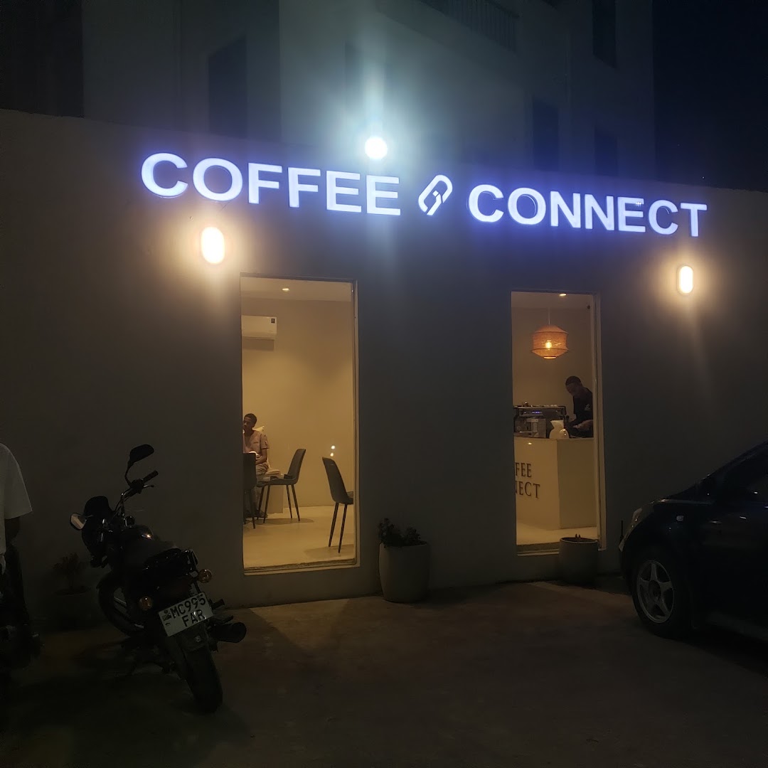 Coffee Connect: clear, professional exterior night shot