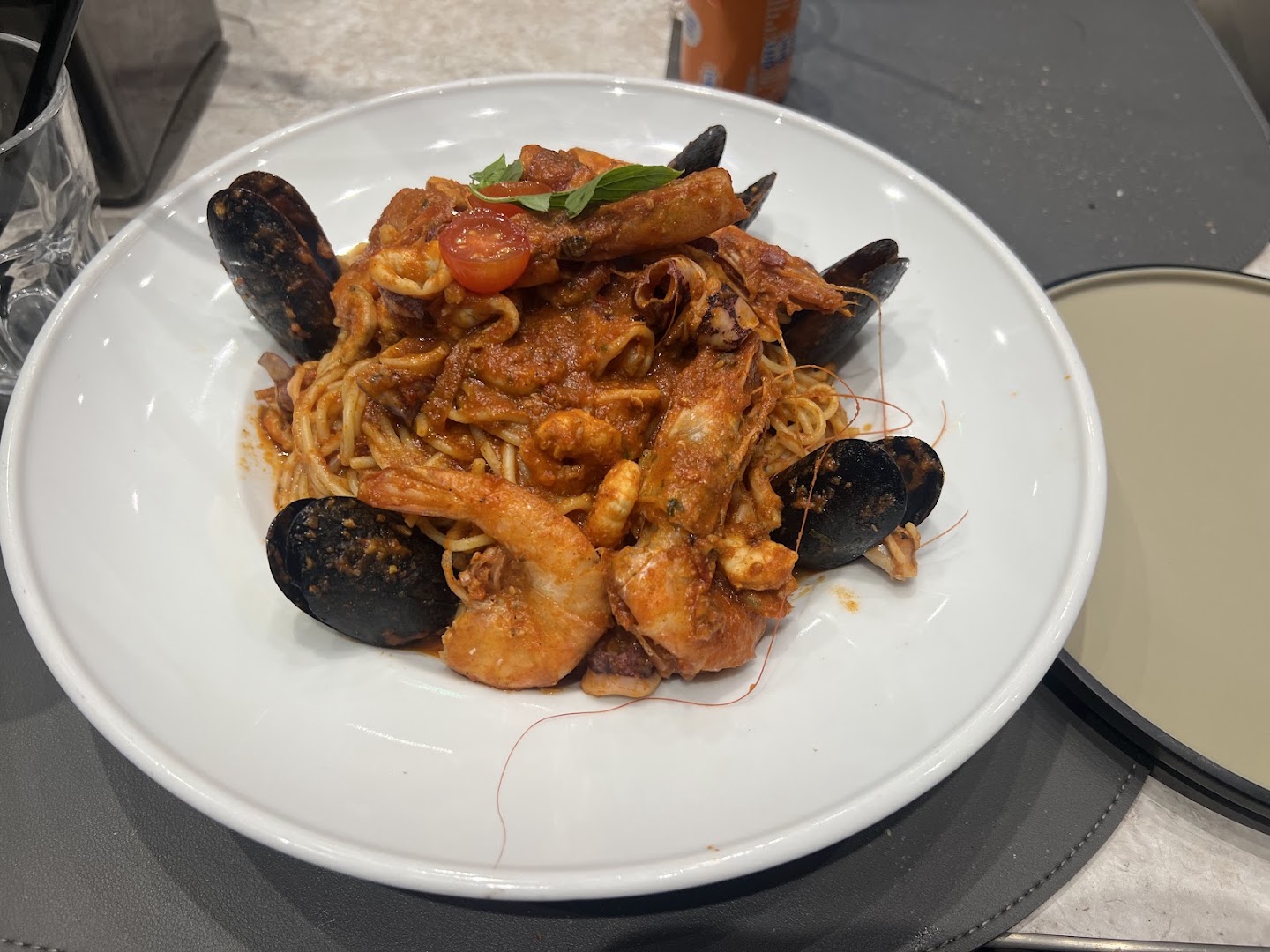 Bruschetta: appetizing photo of seafood pasta