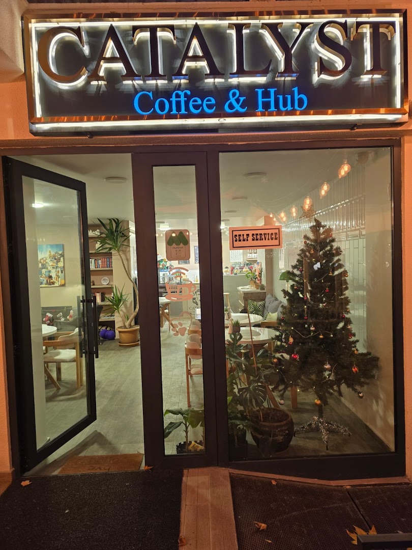 Catalyst Coffee and Hub: clear exterior shot of venue