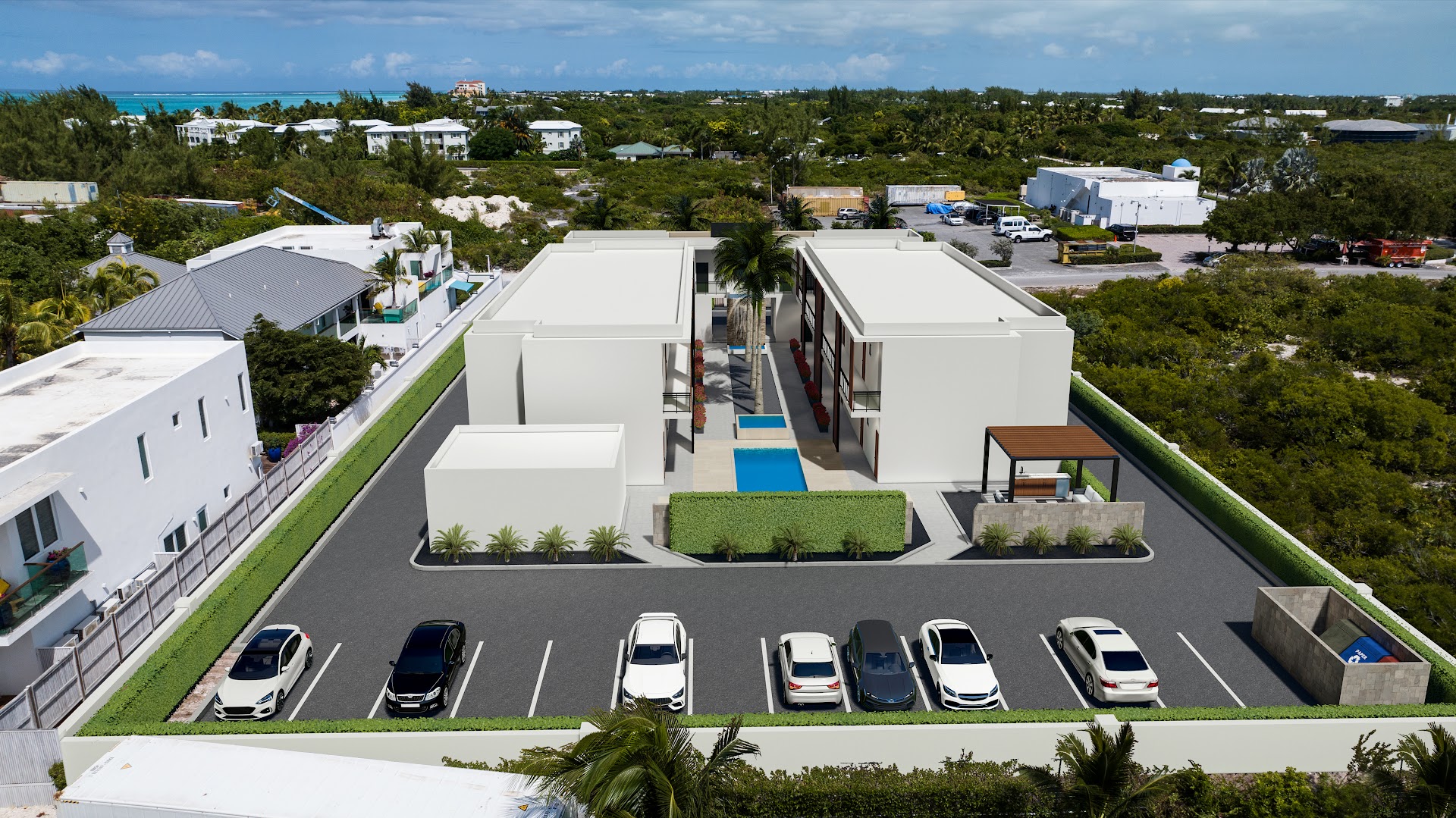 The Retreat TCI: clear aerial view of property