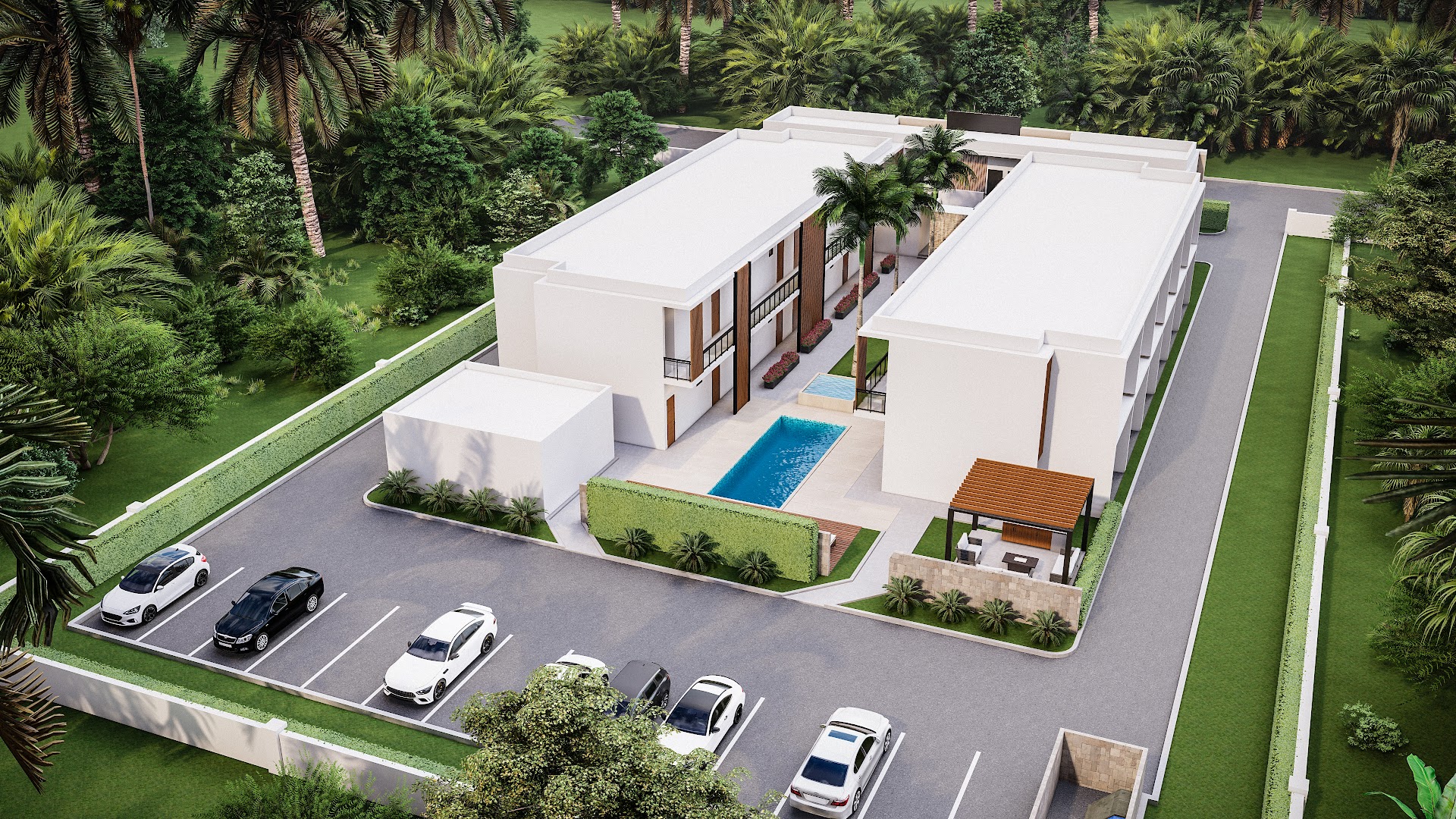 The Retreat TCI: clear aerial view of hotel