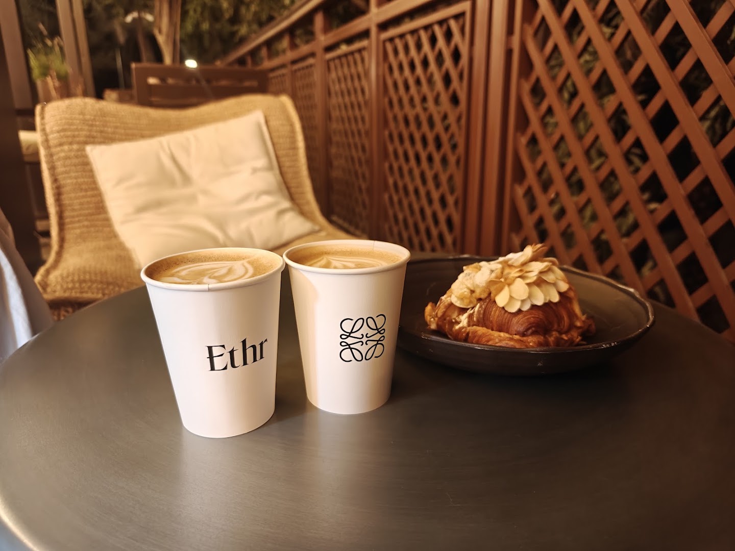 Ethr: appealing shot of drinks and pastry