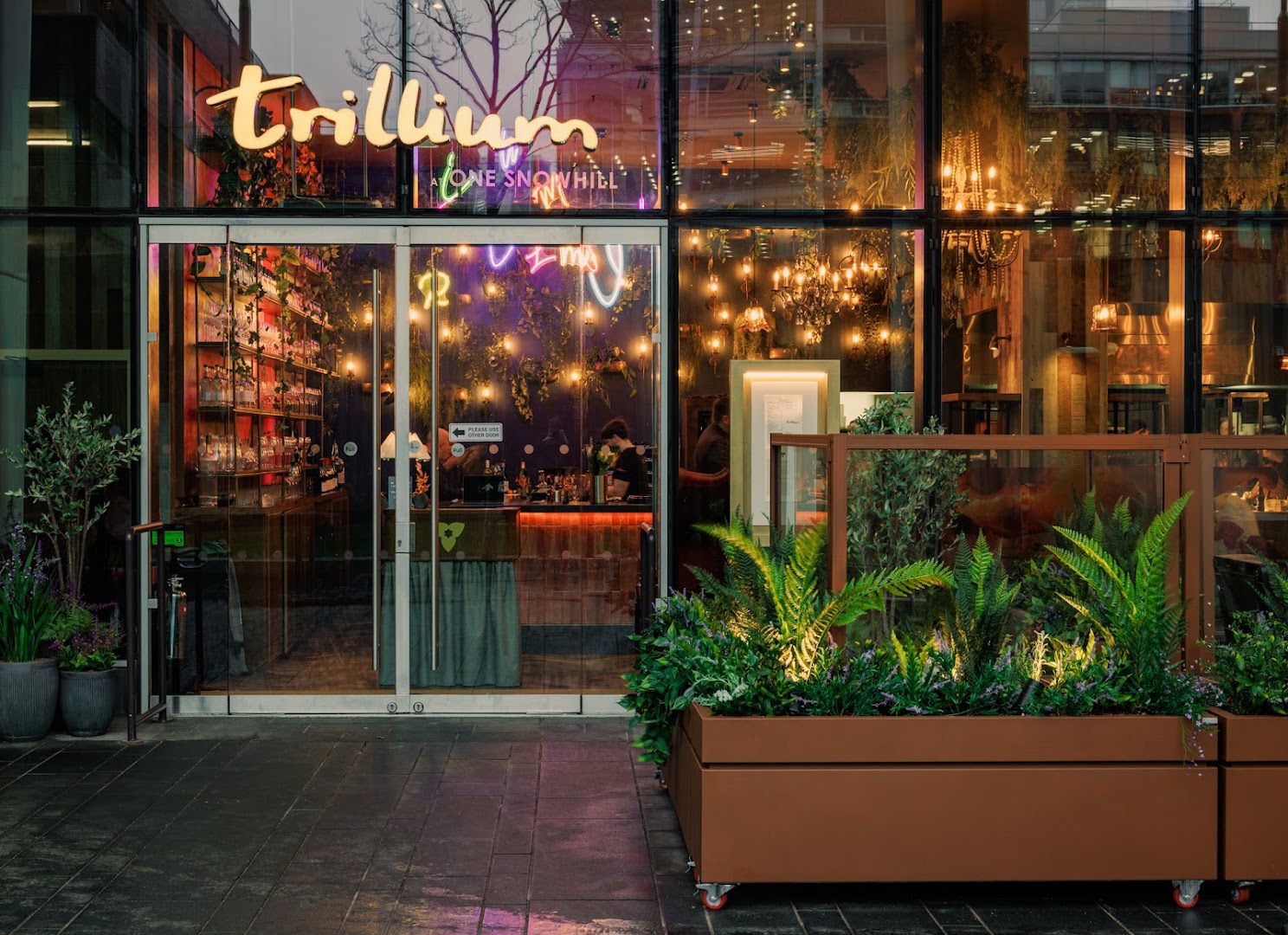 Trillium: professional, inviting exterior restaurant shot