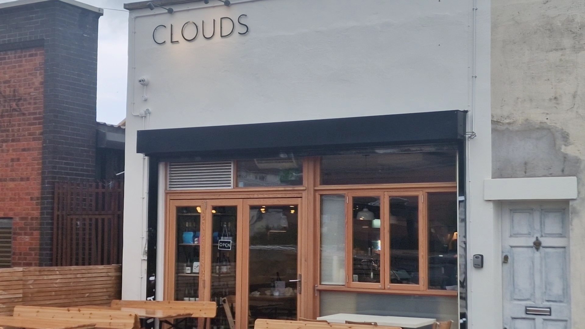 Clouds: clear exterior shot of restaurant