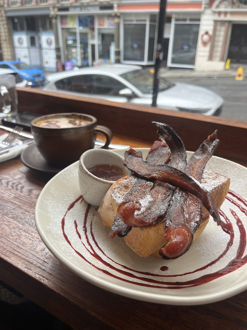 One Up: appetizing food and coffee shot