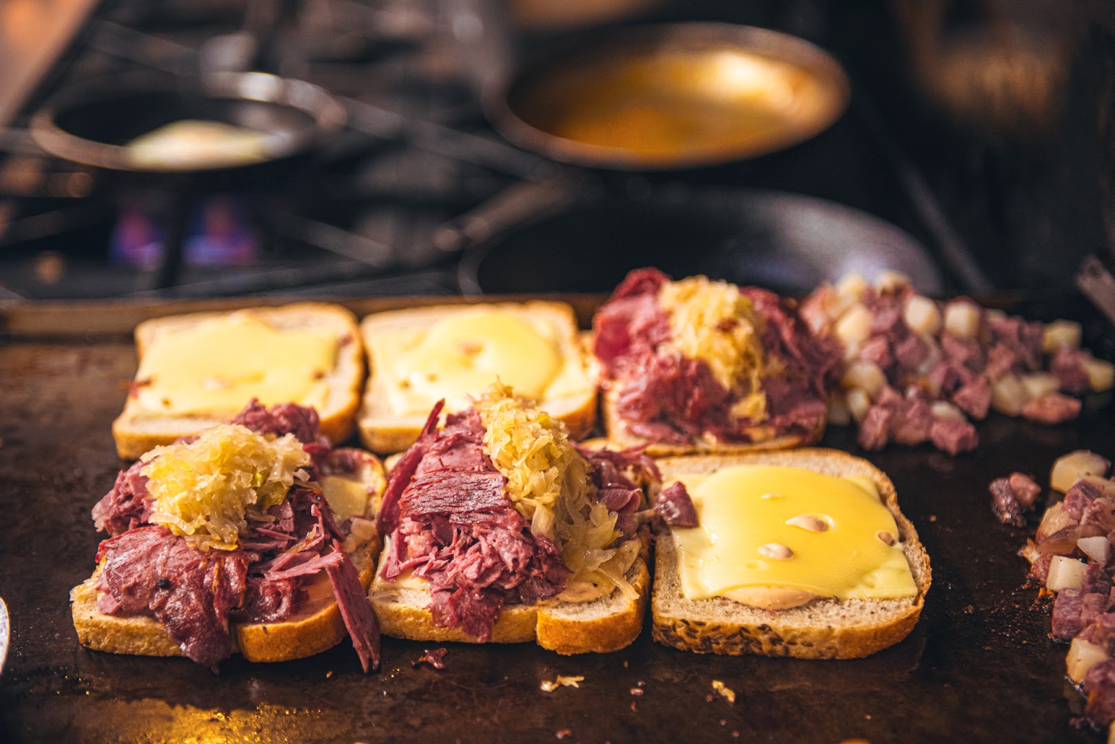 Corner Kitchen: appetizing professional food preparation shot