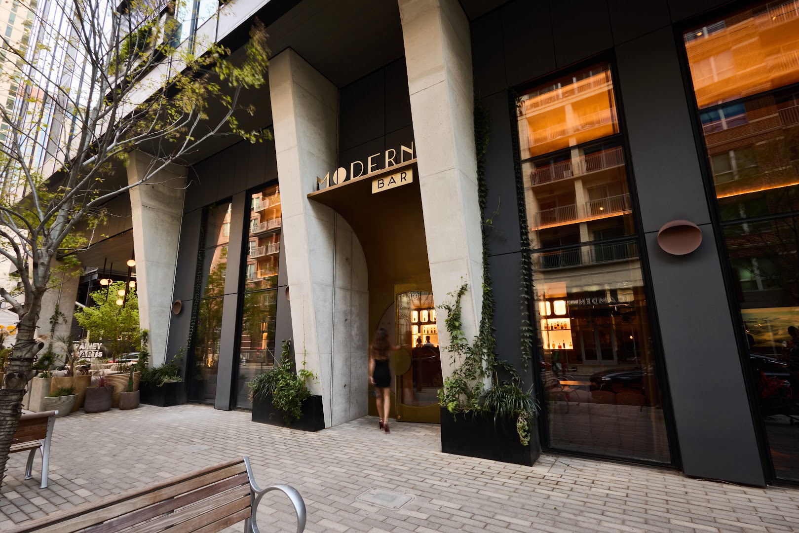 Modern Bar: professional exterior shot of venue