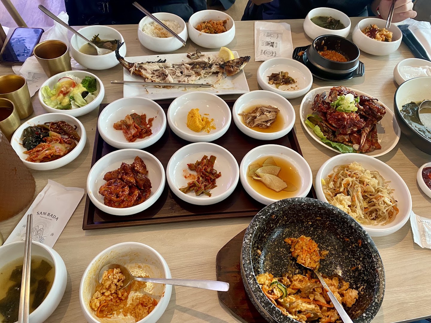 Sanbada: appetizing spread of restaurant food