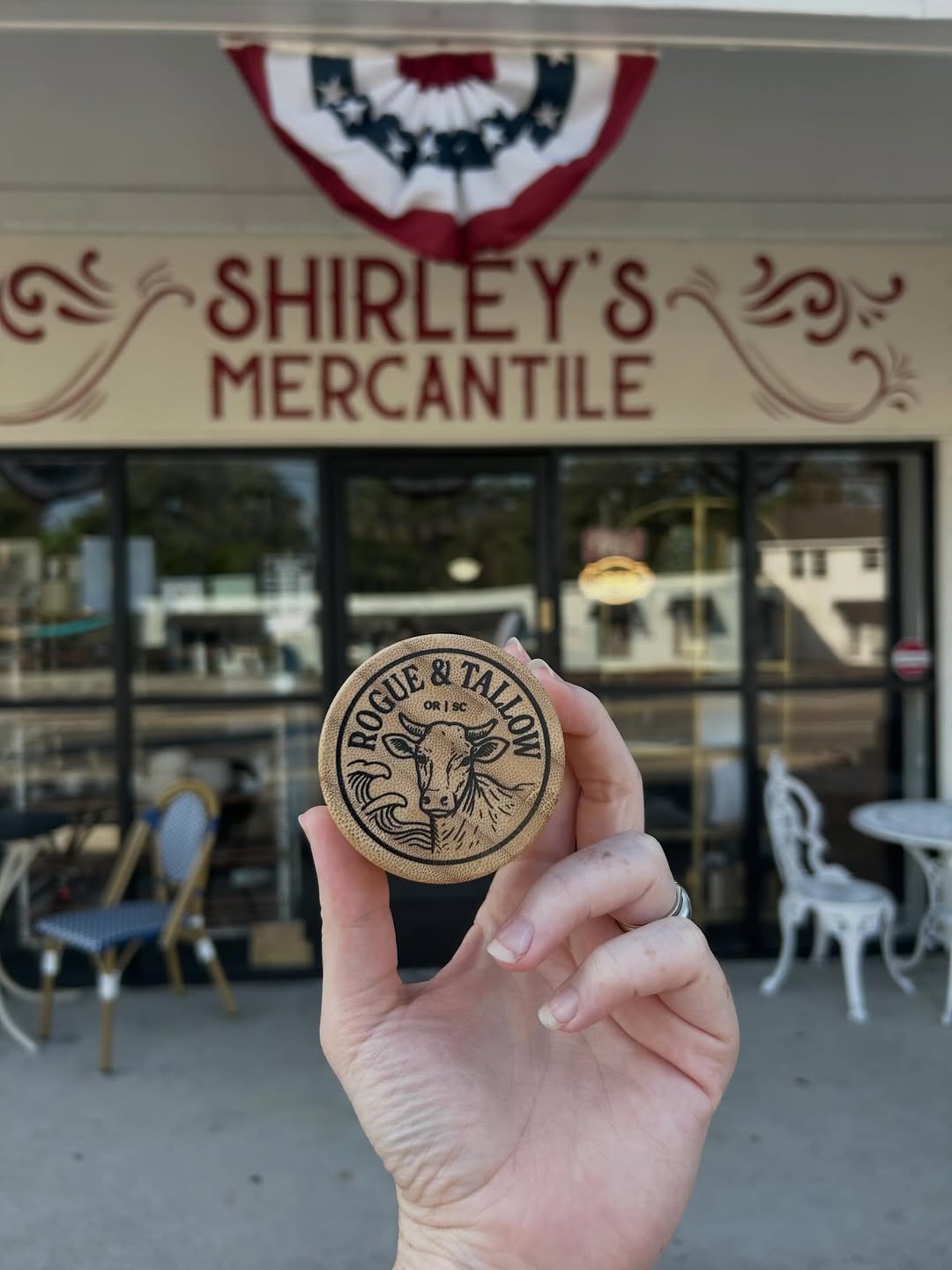 Shirley's Mercantile: clear product shot at storefront