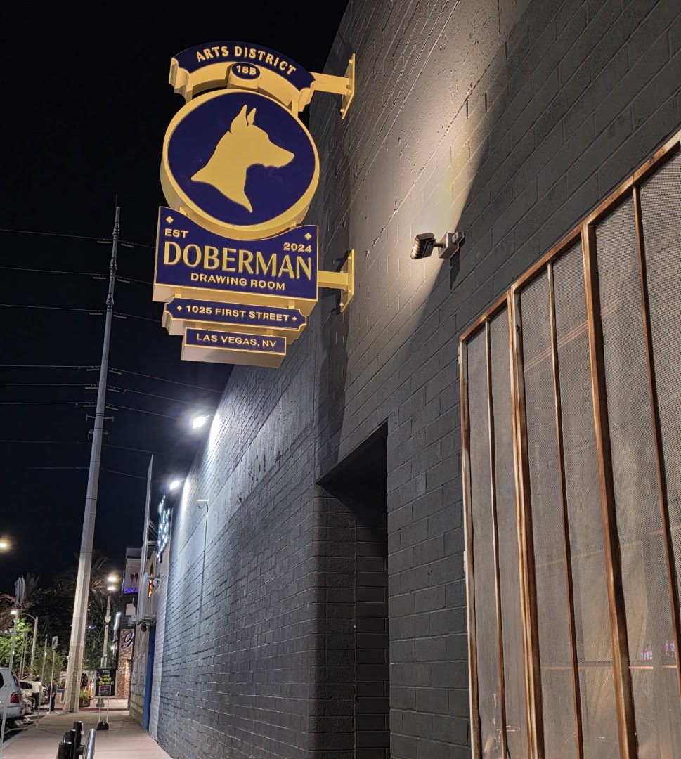 Doberman Drawing Room: clear, professional exterior signage photo