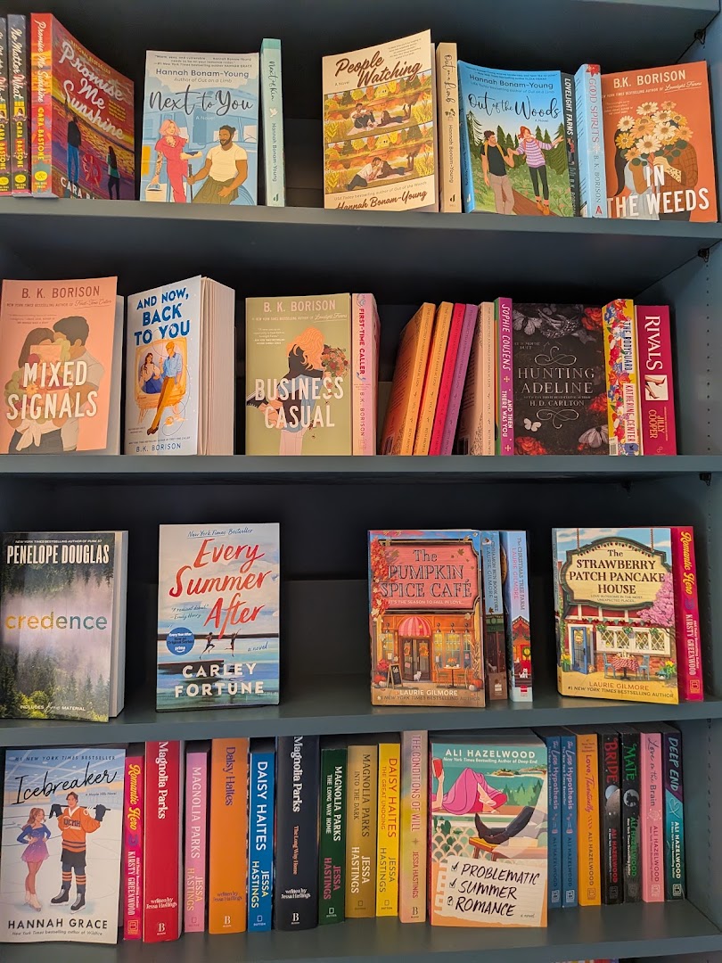 Bell Bird Books: clear, well-lit bookstore shelf display