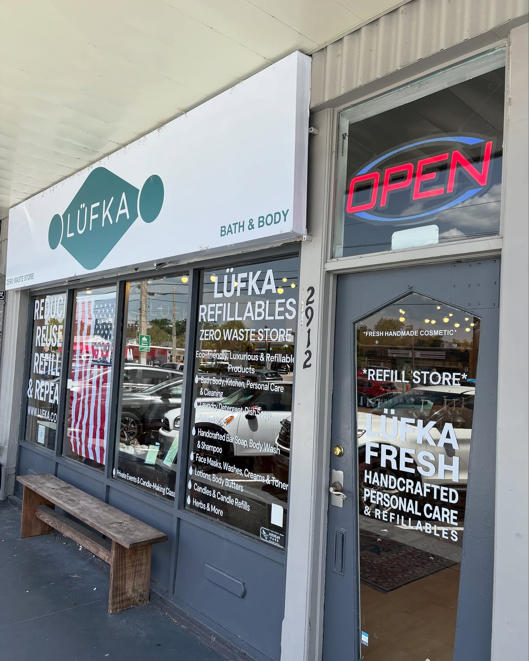 LÜFKA: clear storefront photo showing branding