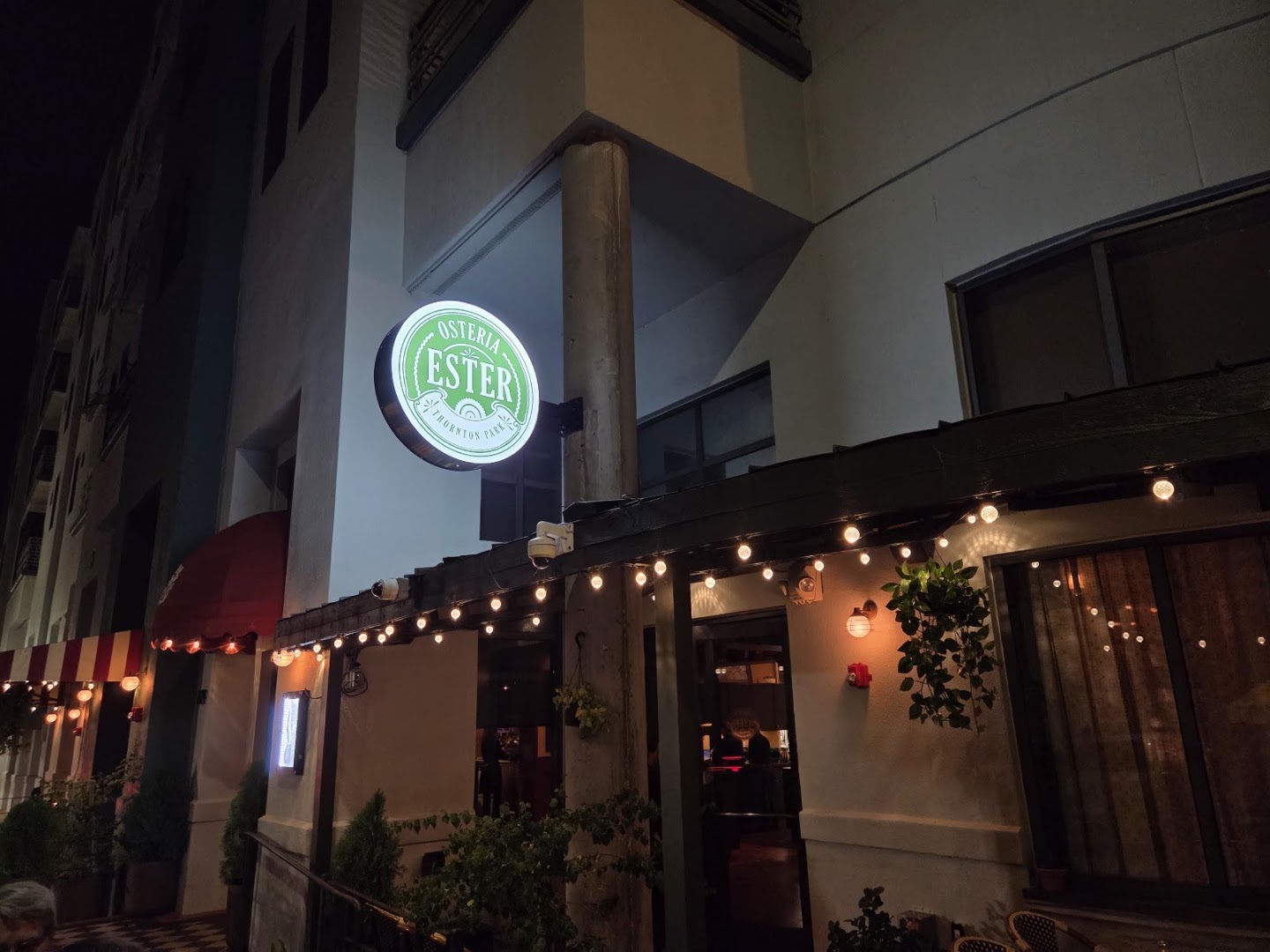 Osteria Ester: clear, inviting exterior night shot