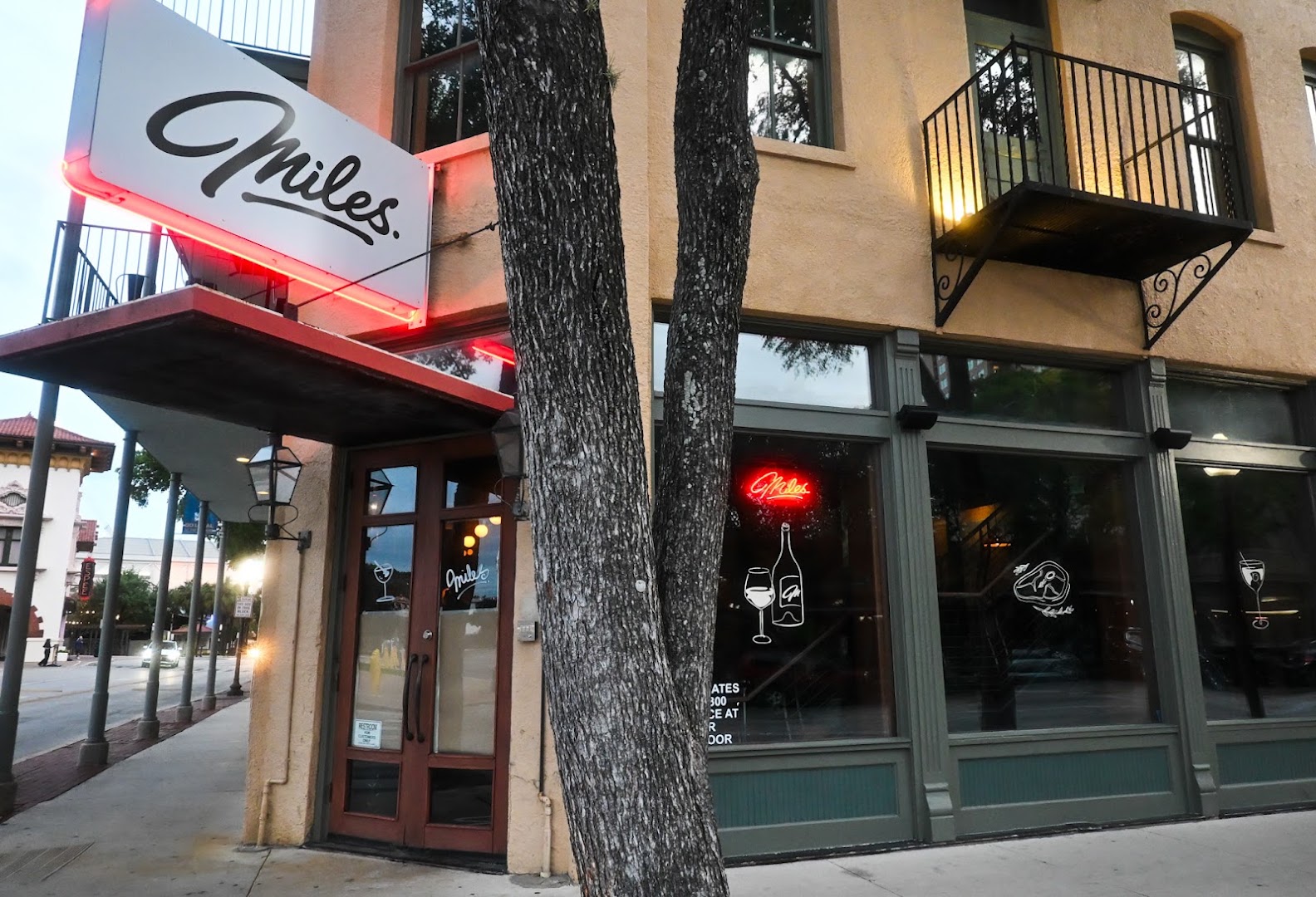 Miles: clear, professional exterior restaurant shot