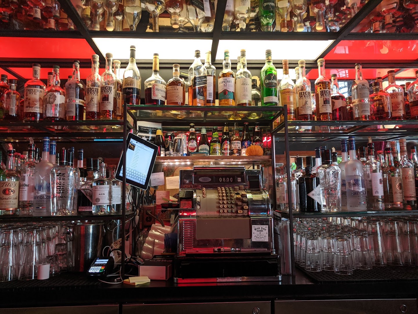 The DeLuxe: well-lit, professional bar display photo