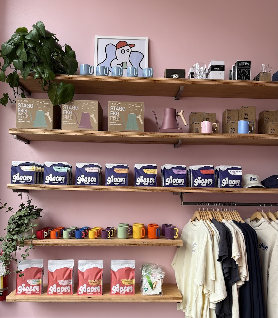 Gloom Coffee Bar: clean aesthetic showcasing venue products