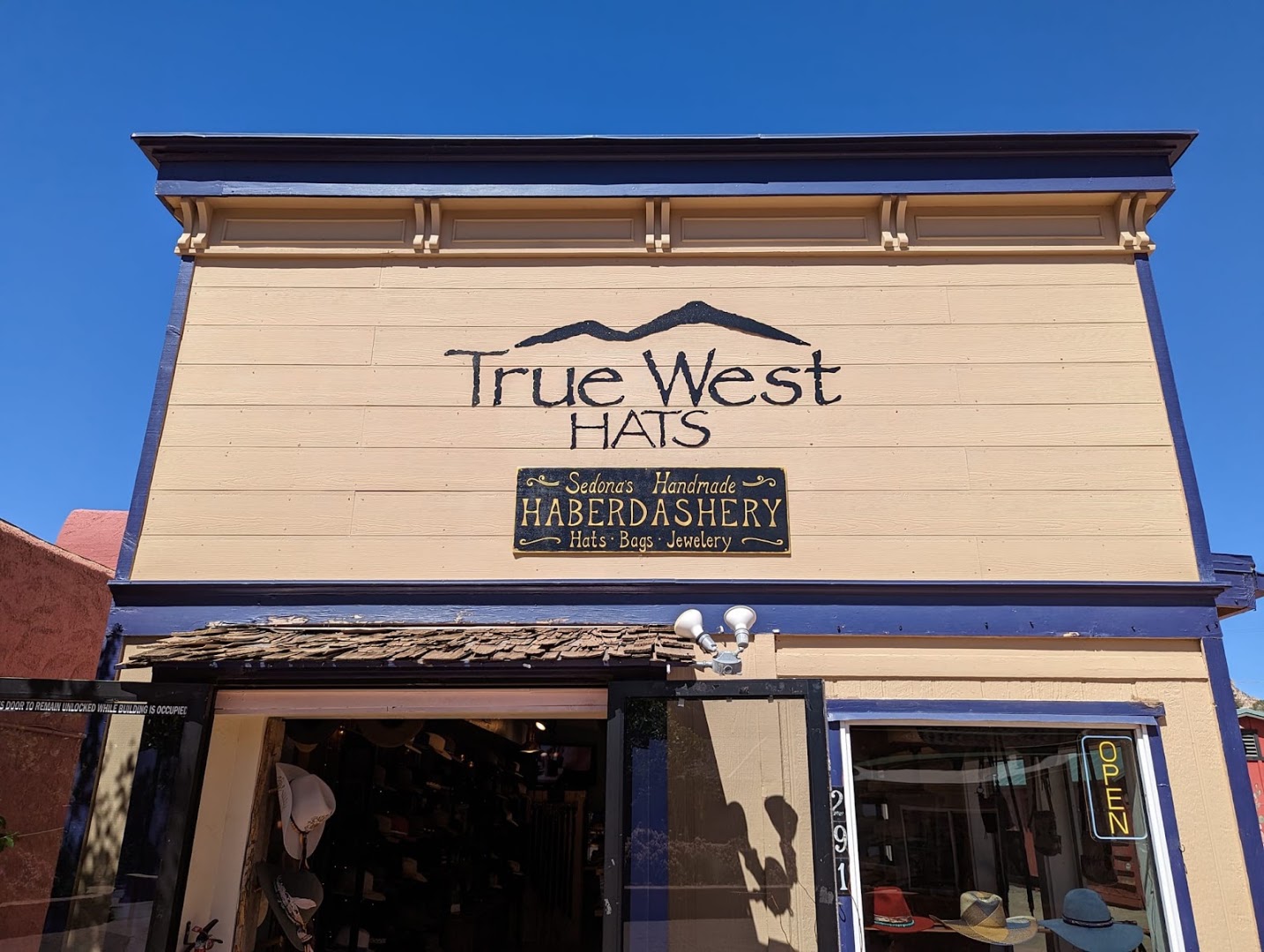 True West Hats: clear storefront photo of shop