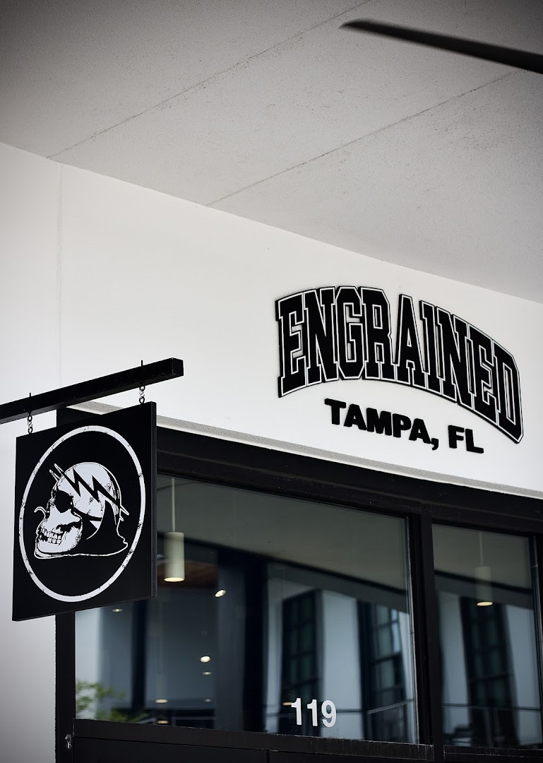 Engrained Lifestyle Apparel: clear storefront signage and branding
