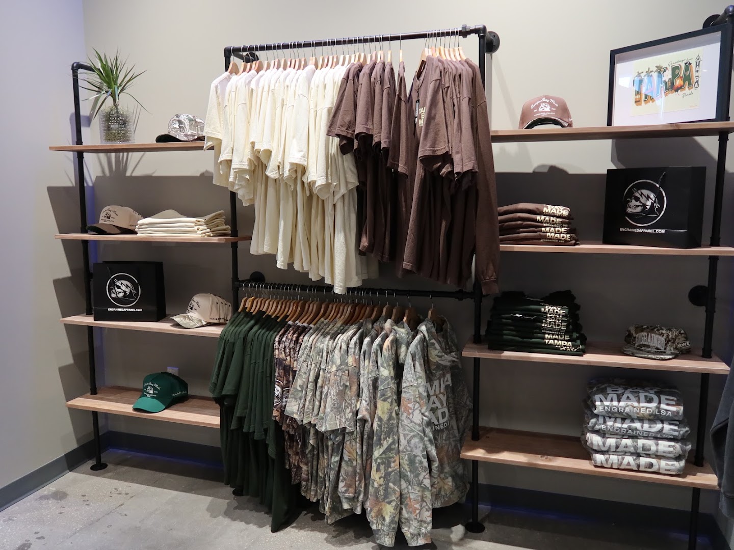 Engrained Lifestyle Apparel: clear display of shop products