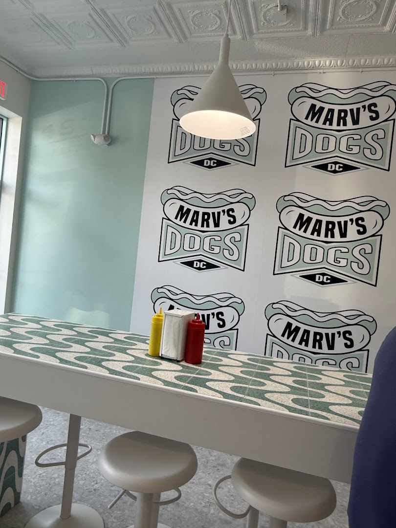 Marv's Dogs: clean interior shot showing branding